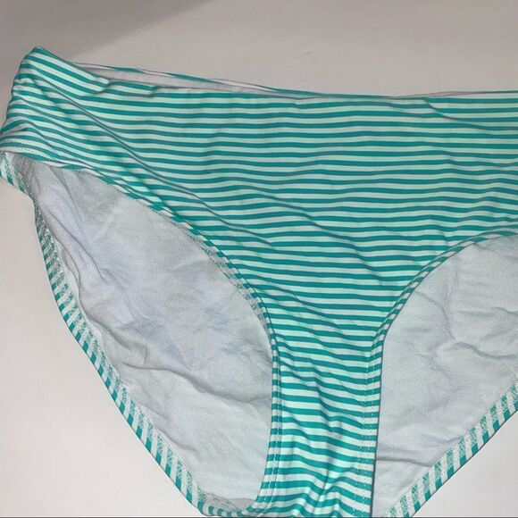 Shein full coverage striped bikini bottoms green white preppy cute swimsuit - Picture 3 of 4